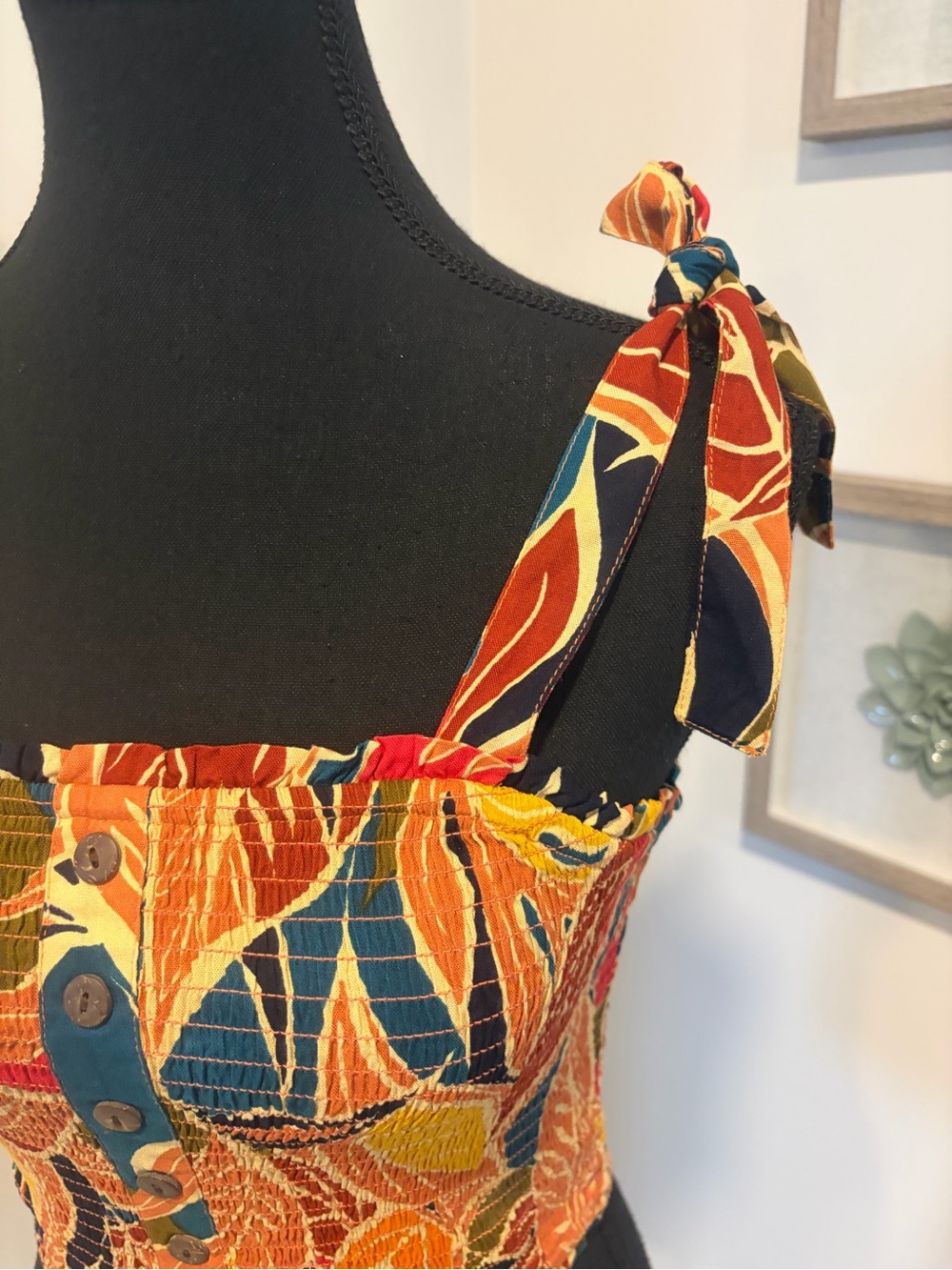 Patrons of Peace Tropical Print Tie-Shoulder Smocked Ruffled Crop Top NWT! - Picture 5 of 10